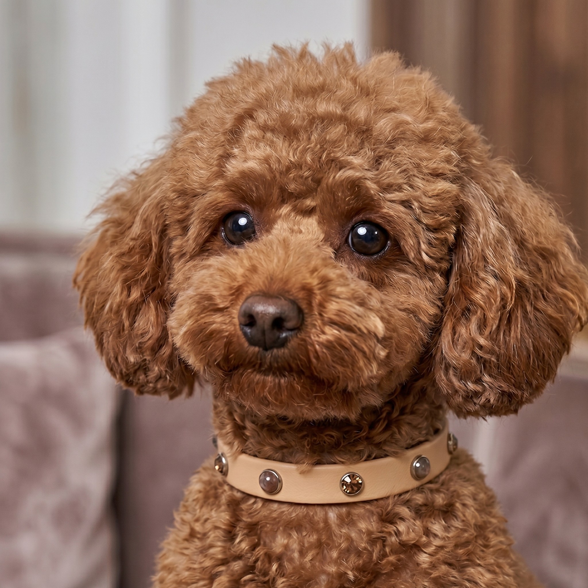 Collare Luxury Shine & Stone Collar – In Biothane® Light Gold con Cabochon e Punti Luce